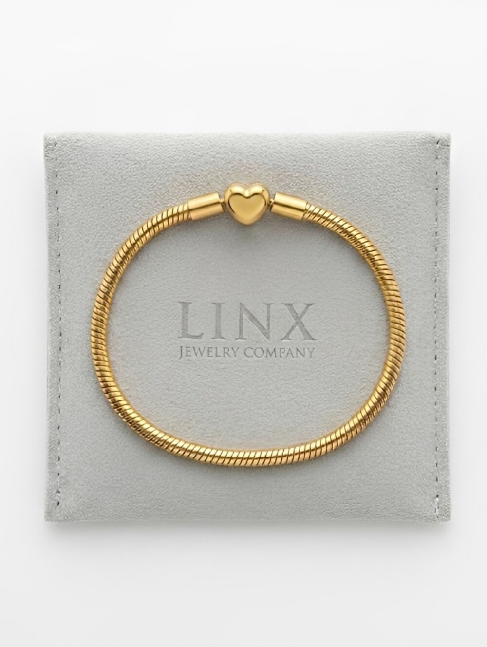Linx Gold Snake Chain Charm Bracelet With Heart Clasp